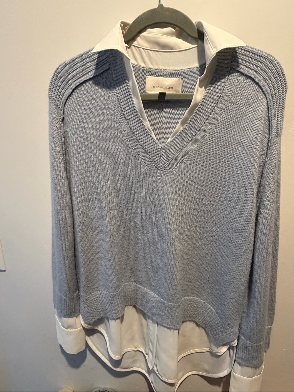 Brochu Walker Pale Blue V-Neck Ribbed Sweater